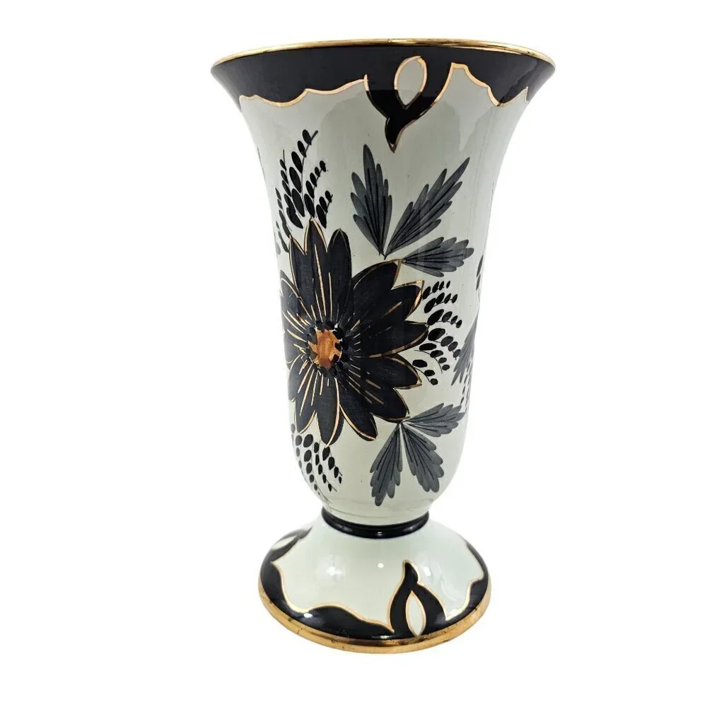 Tody Floral Pattern Gold Rim 8.5” Hand Painted Vase – Made in Holland – 3/4085